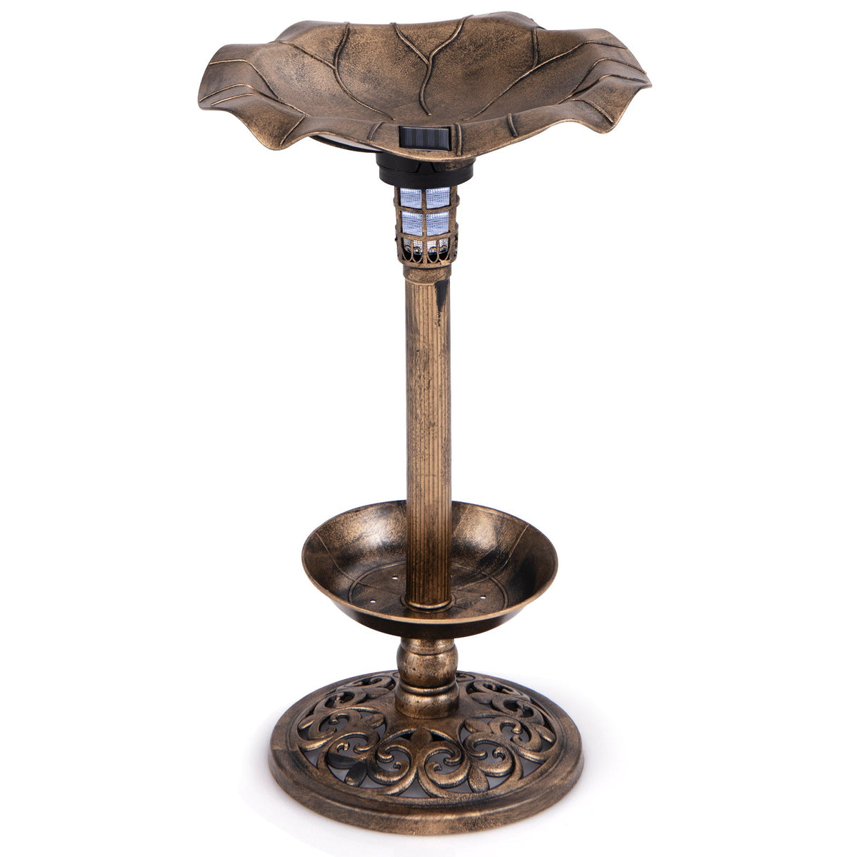 Solar-Powered Bird Bath and Feeder Combo Set for Garden Yard Lawn-Antique