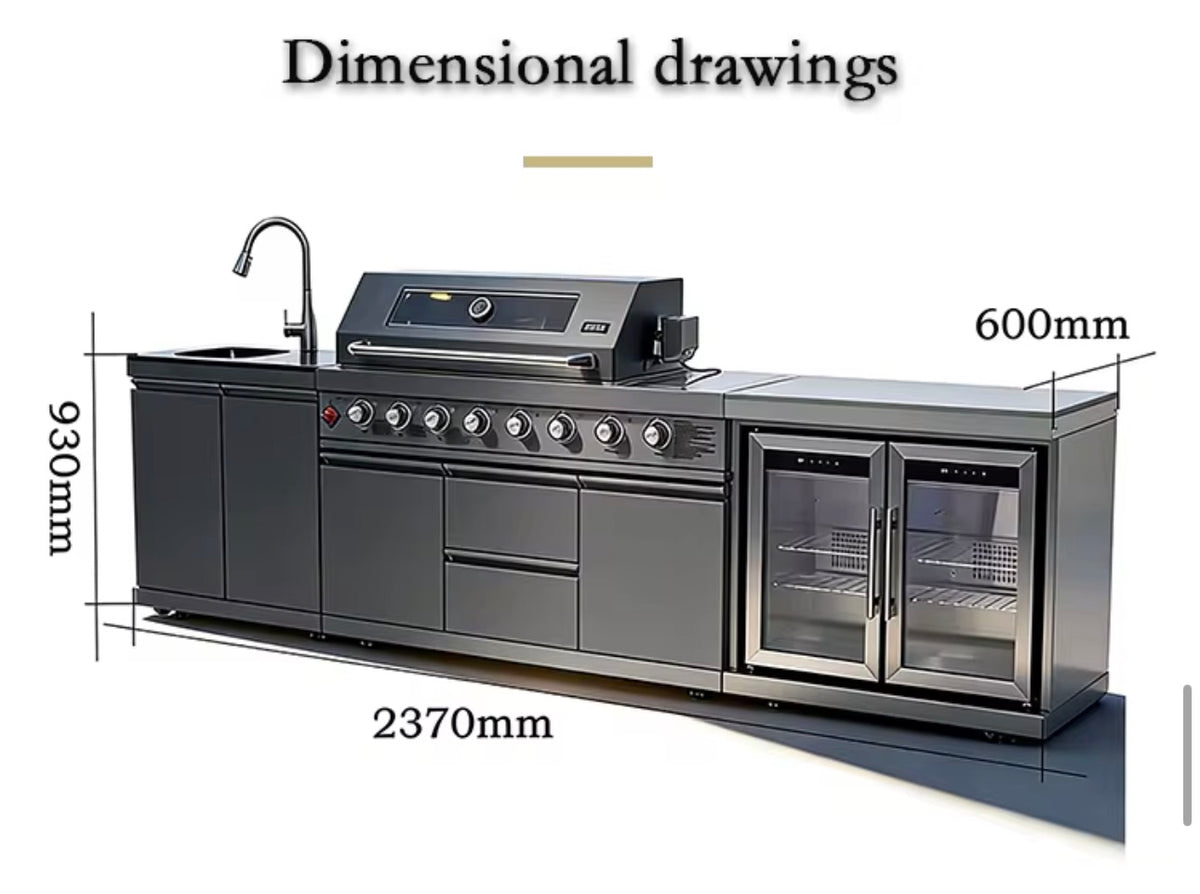 Modern LED Modular Outdoor Functional Stainless Steel Kitchen Cabinets With Grill Cooktop Sink and Fridge