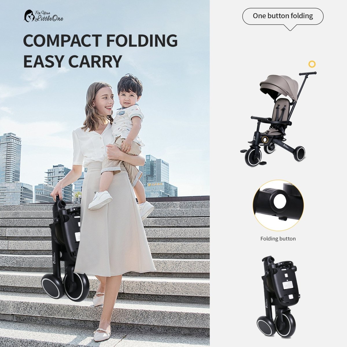 Foryourlittleone Xplor Ultimate 6 in 1 Foldable Trike - Jet Black (10m-4y)