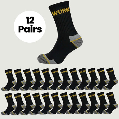 Sock Stack Men's Heavy Duty Work Socks 12 Pairs Cushion Sole Reinforced Toe Heel Black Breathable Cotton Rich Everyday Pack