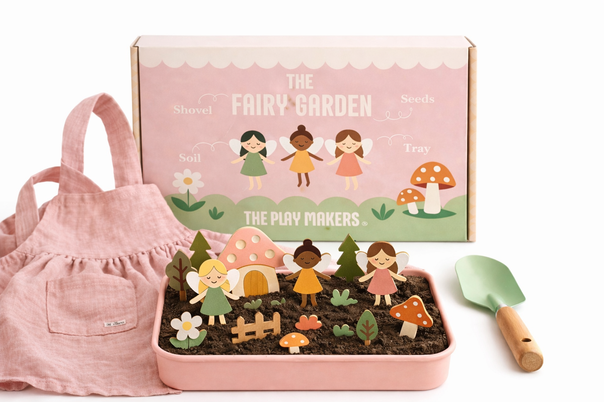 Fairy Gardening Kit for kids | Sensory Play set with Apron,Tray, Shovel, Fairies, Soil & Seeds | The Playmakers Co