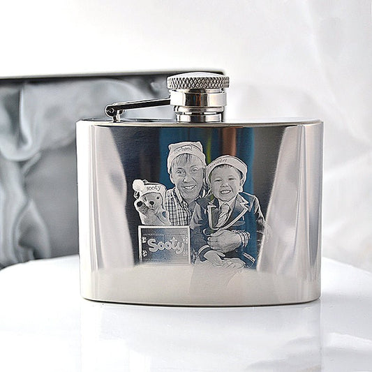 Personalised Engraved Hip Flask – Photo & Text Stainless Steel Gift