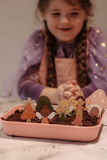 Fairy Gardening Kit for kids | Sensory Play set with Apron,Tray, Shovel, Fairies, Soil & Seeds | The Playmakers Co