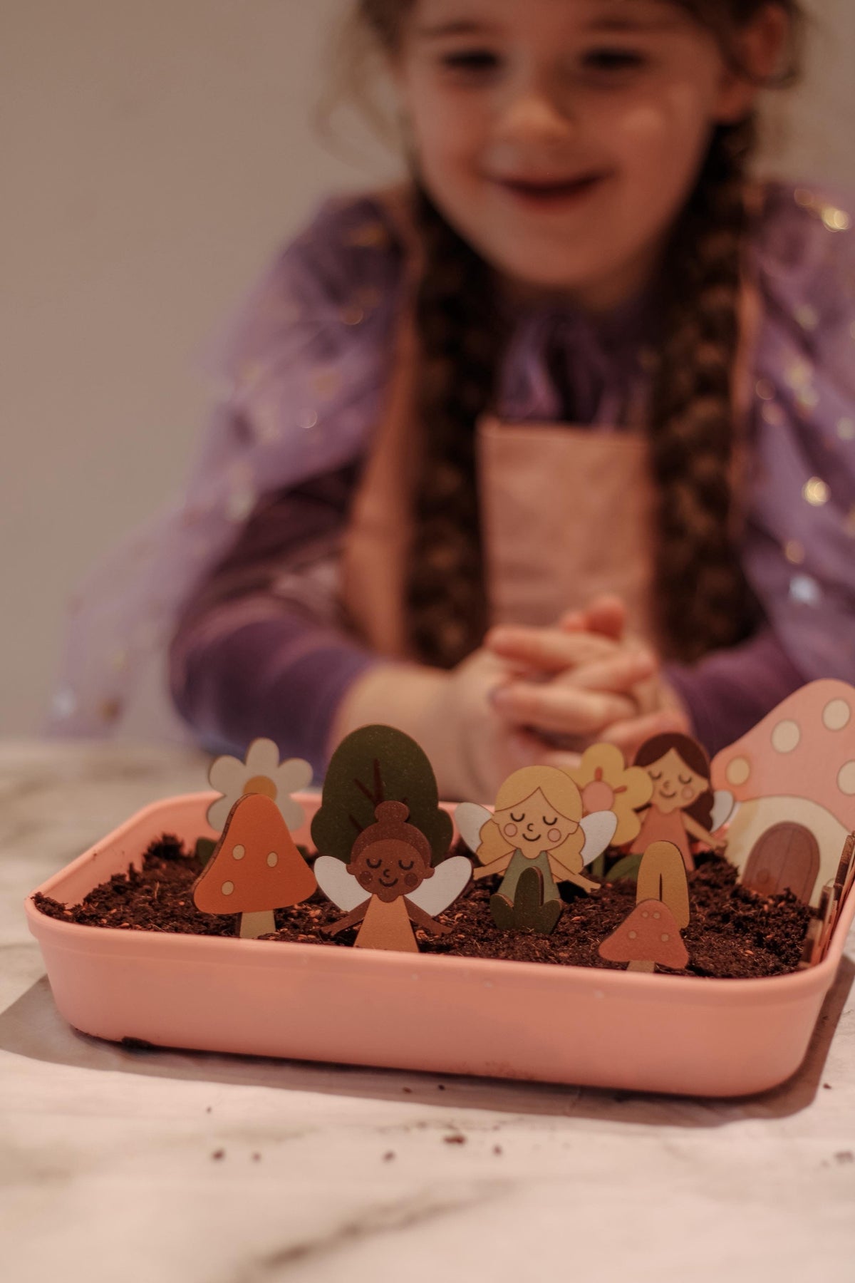 Fairy Gardening Kit for kids | Sensory Play set with Apron,Tray, Shovel, Fairies, Soil & Seeds | The Playmakers Co