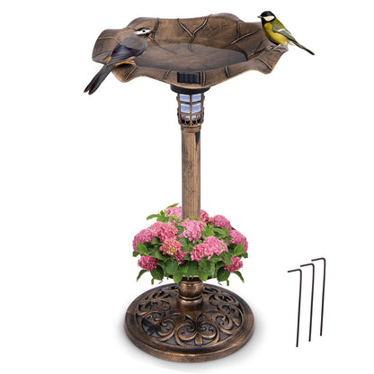 Solar-Powered Bird Bath and Feeder Combo Set for Garden Yard Lawn-Antique
