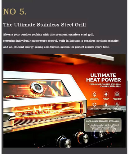 Modern LED Modular Outdoor Functional Stainless Steel Kitchen Cabinets With Grill Cooktop Sink and Fridge