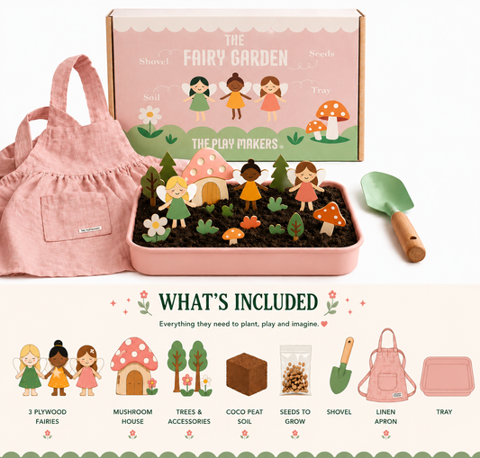 Fairy Gardening Kit for kids | Sensory Play set with Apron,Tray, Shovel, Fairies, Soil & Seeds | The Playmakers Co