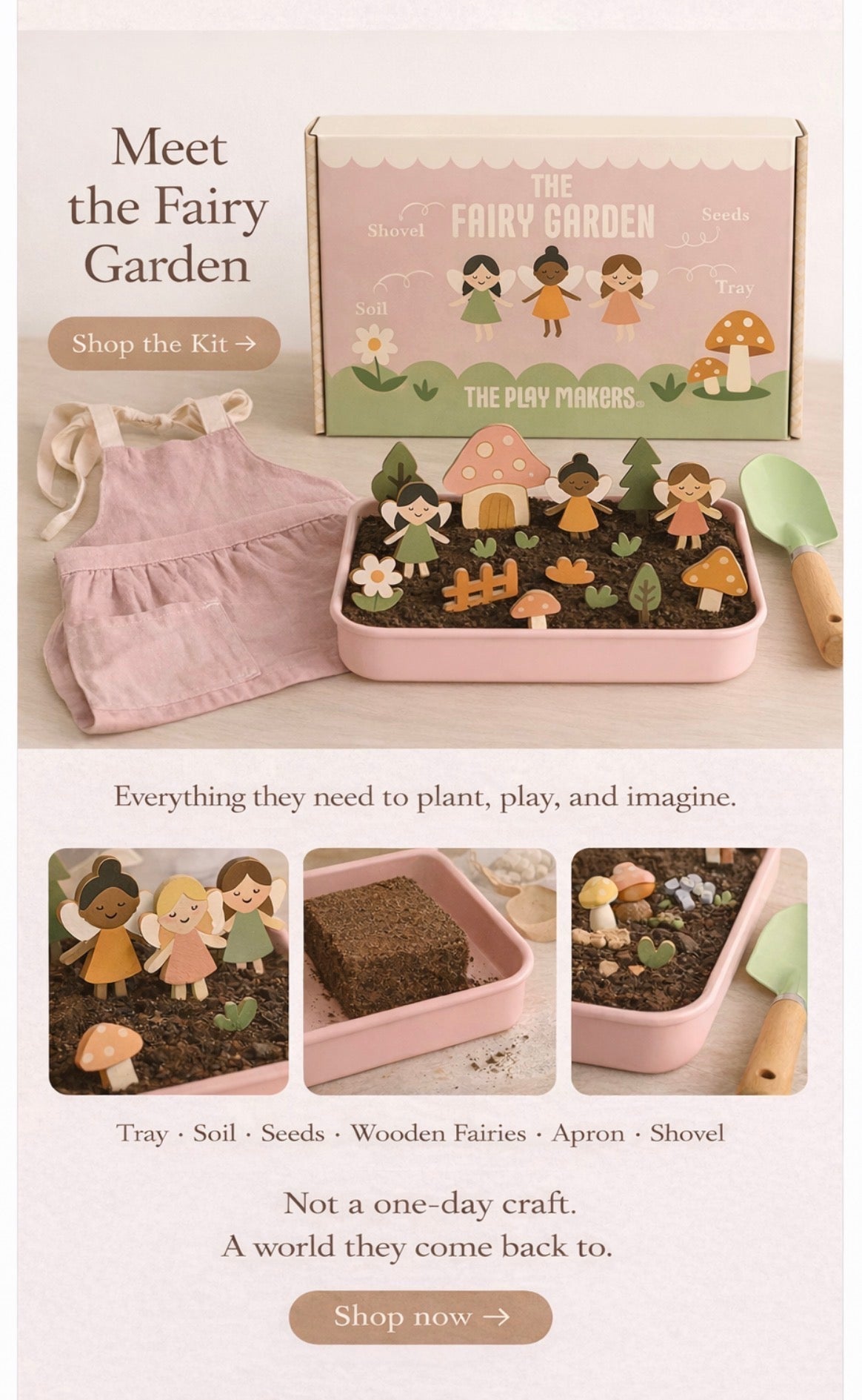 Fairy Gardening Kit for kids | Sensory Play set with Apron,Tray, Shovel, Fairies, Soil & Seeds | The Playmakers Co