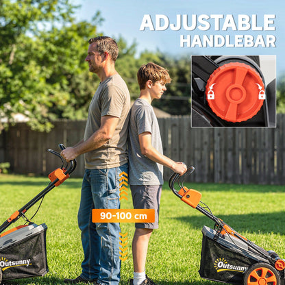 Outsunny 18V Cordless Lawnmower with 2 x 4Ah Batteries, Battery Lawn Mower with 34cm Cutting Width, Mulching Feature