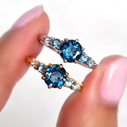 Ombre Blue Topaz Five Stone Ring in 18k Gold Vermeil