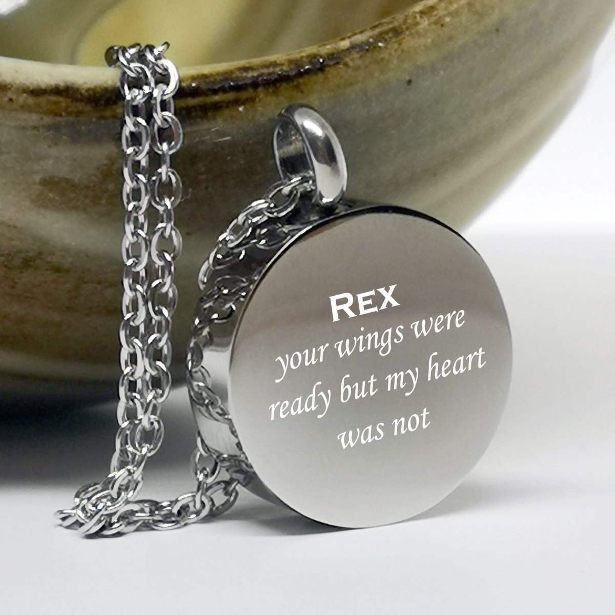 Personalised Cremation Ashes Necklace – Photo Engraved Stainless Steel Urn Pendant