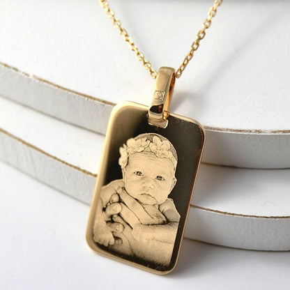 Personalised Gold Dog Tag Necklace – Photo & Text Engraved Pendant for Men
