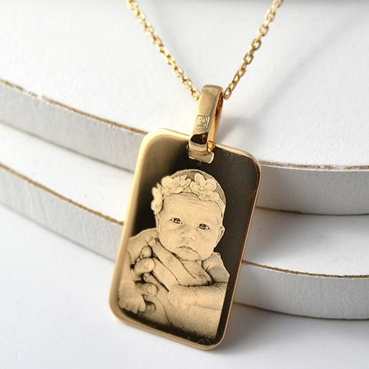 Personalised Gold Dog Tag Necklace – Photo & Text Engraved Pendant for Men
