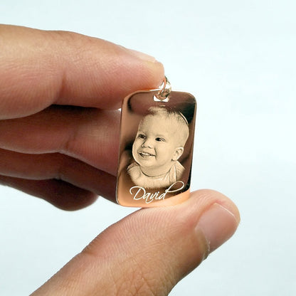 Personalised Gold Dog Tag Necklace – Photo & Text Engraved Pendant for Men