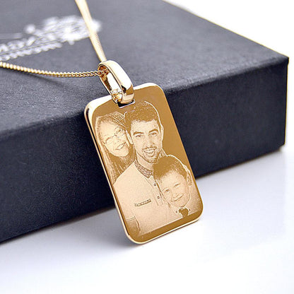 Personalised Gold Dog Tag Necklace – Photo & Text Engraved Pendant for Men