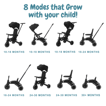 Foryourlittleone Xplor Ultimate 6 in 1 Foldable Trike - Jet Black (10m-4y)
