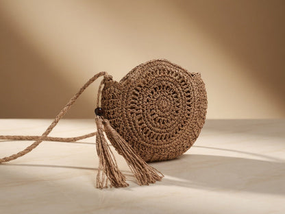 Handwoven Fashion Round Hollow Raffia shell crossbody Shoulder Bag