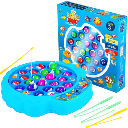 IPIDIPI TOYS Fishing Game for Kids | 21 Fish, 4 Poles, Rotating Board & Music | Skill Building Toy for 3+ | Blue