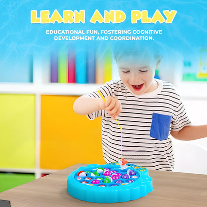 IPIDIPI TOYS Fishing Game for Kids | 21 Fish, 4 Poles, Rotating Board & Music | Skill Building Toy for 3+ | Blue