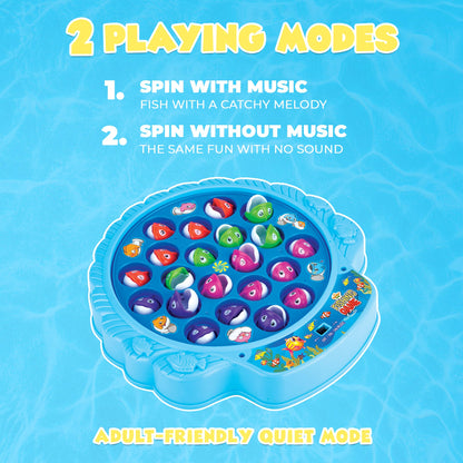 IPIDIPI TOYS Fishing Game for Kids | 21 Fish, 4 Poles, Rotating Board & Music | Skill Building Toy for 3+ | Blue