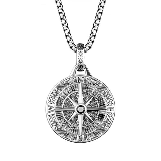 Personalised Men's Compass Necklace – Engraved Initial Pendant