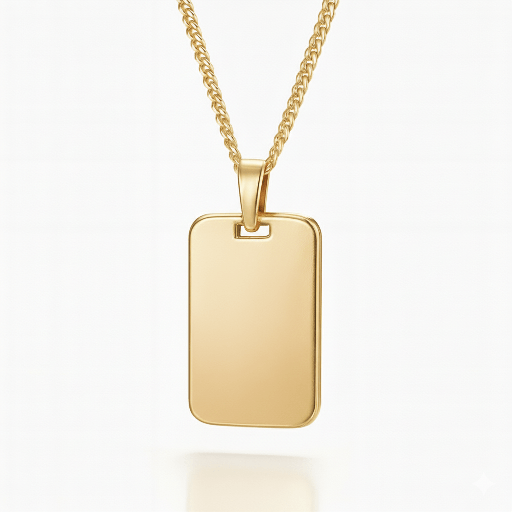 Personalised Gold Dog Tag Necklace – Photo & Text Engraved Pendant for Men