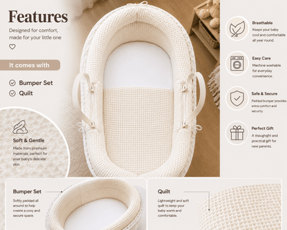 Pod White Waffle Moses Basket Bedding Set (Basket Not Included!)