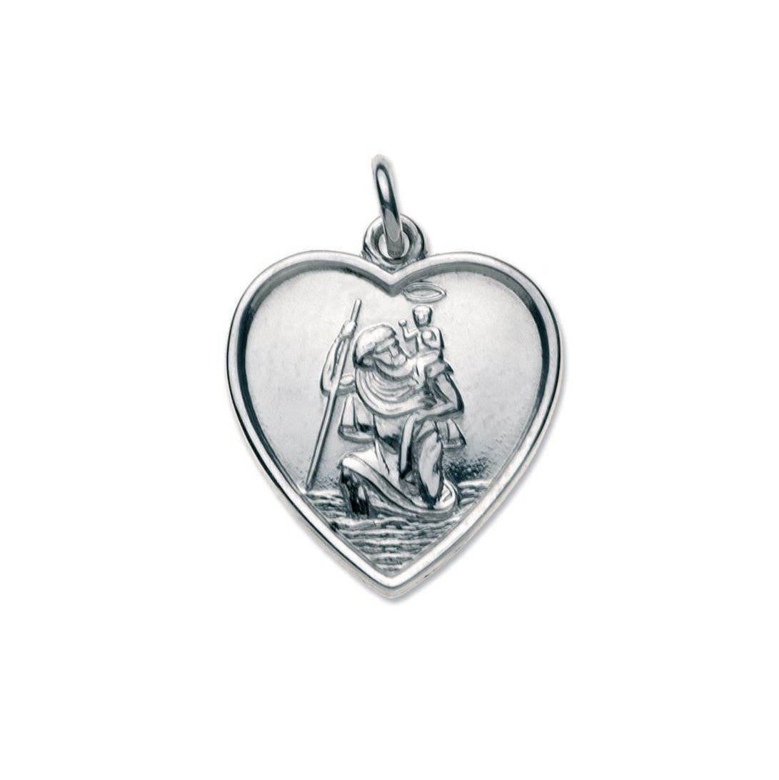 Sterling Silver Heart Pendant – Engraved Saint Christopher Necklace with 20" Chain