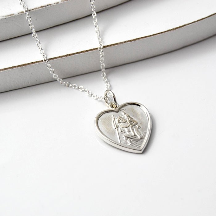 Sterling Silver Heart Pendant – Engraved Saint Christopher Necklace with 20" Chain