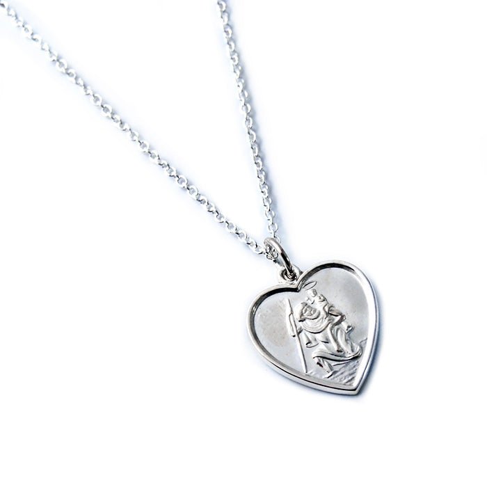 Sterling Silver Heart Pendant – Engraved Saint Christopher Necklace with 20" Chain