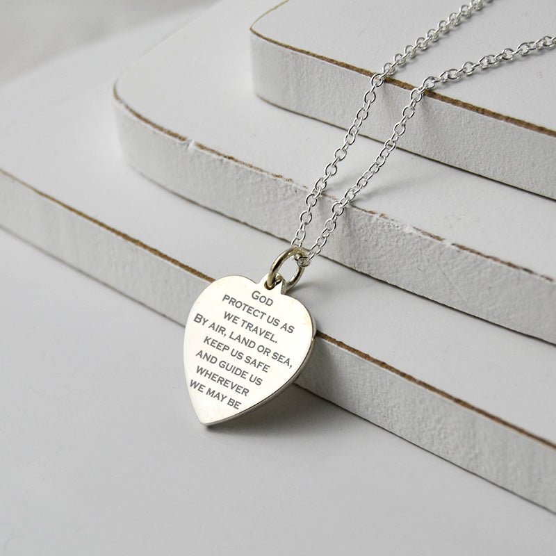 Sterling Silver Heart Pendant – Engraved Saint Christopher Necklace with 20" Chain