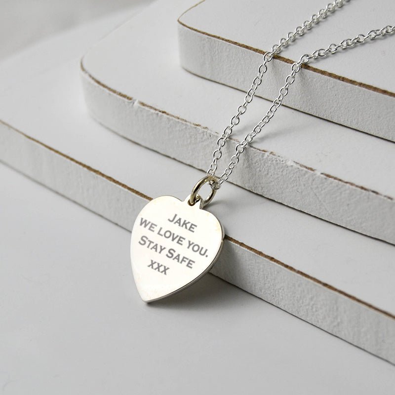 Sterling Silver Heart Pendant – Engraved Saint Christopher Necklace with 20" Chain