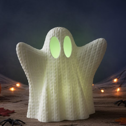 Knitted Style Halloween Ghost LED Tea Light Holder | Cosy Autumn Home Décor | Safe LED Candle Ornament